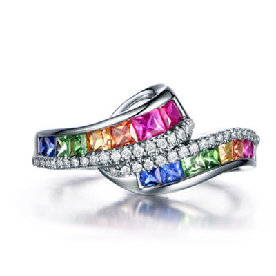 Colors Gemstones Ring for Women Special style Rainbow Trendy Female Party Rings Gift