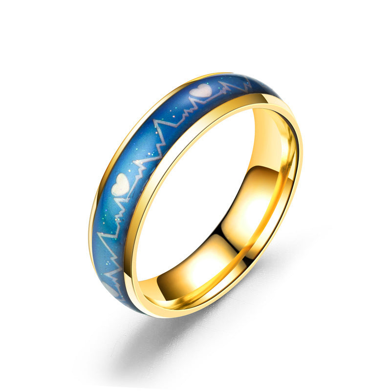 Korean Style ECG Couple Ring Stainless Steel Heartbeat Men And Women Couple Rings Titanium Steel Temperature Change Ring