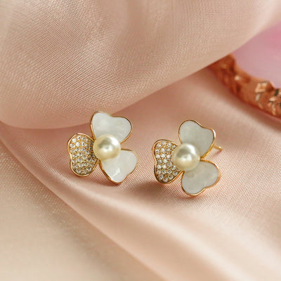 Sterling Silver Needle Rhinestone Earrings For Women New Niche Temperament Simple Flower Elegant Ear Studs Earrings
