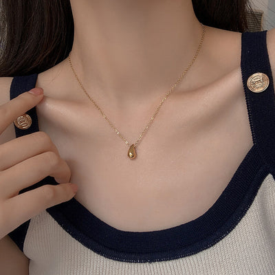 Minimalist New Small Water Drop Titanium Steel Necklace For Women