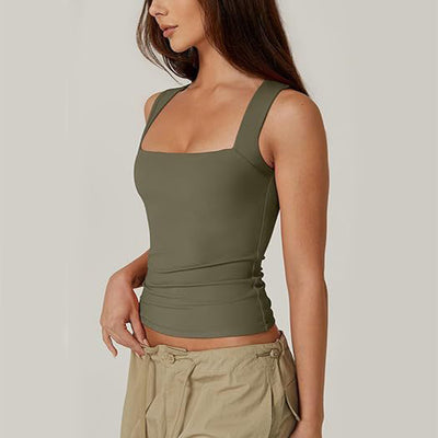 Summer Square-neck Tank Vest Ins Fashion Slim Solid Sleeveless Tops For Women Clothing