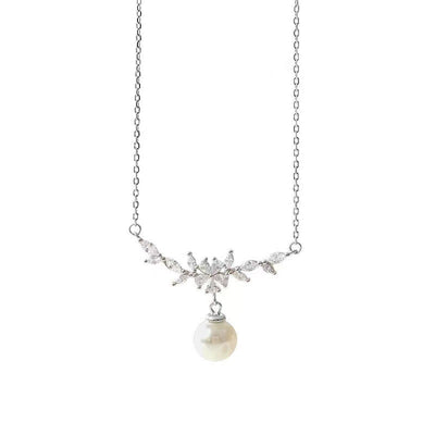 Single Small Pearl Zircon Necklace For Women