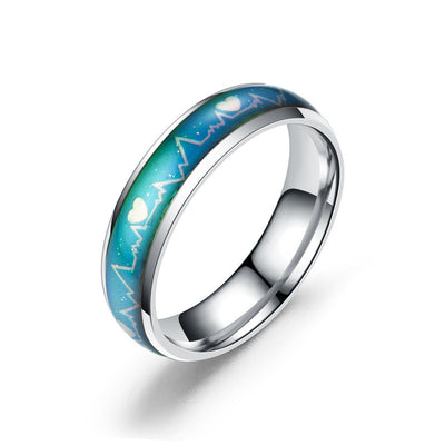 Korean Style ECG Couple Ring Stainless Steel Heartbeat Men And Women Couple Rings Titanium Steel Temperature Change Ring
