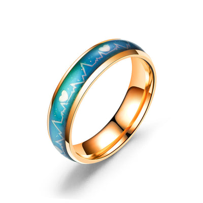 Korean Style ECG Couple Ring Stainless Steel Heartbeat Men And Women Couple Rings Titanium Steel Temperature Change Ring